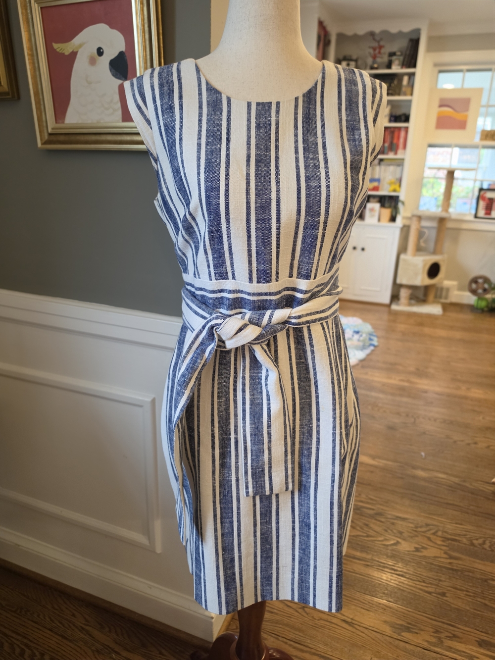 J. Crew Navy & White Striped Linen Tie-Waist Mini Dress Size 4p